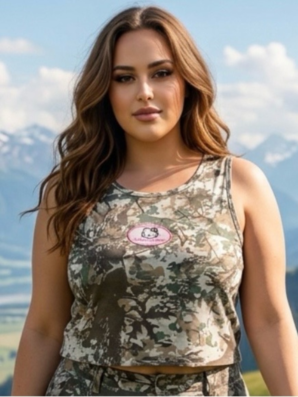 2 for $30 | Hello Kitty Camouflage Crop Tank Top - Pink Patch
